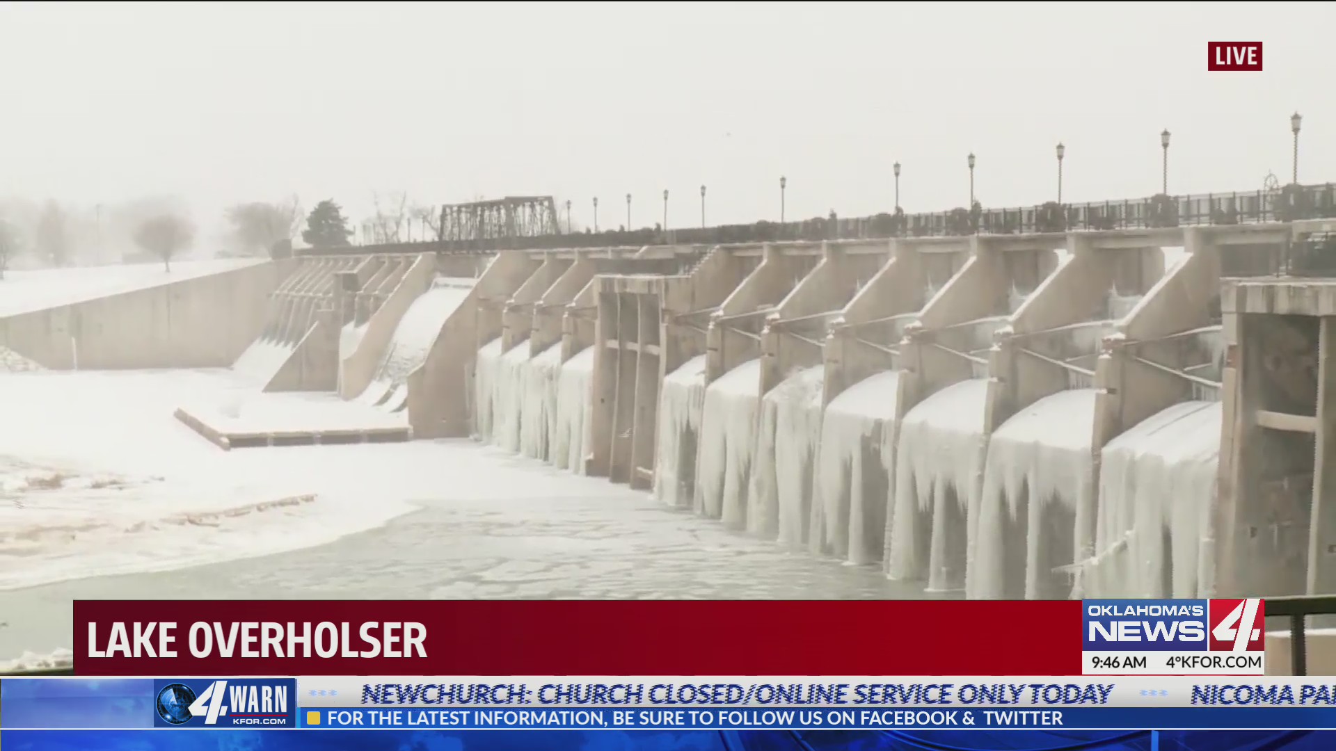 Lake Overholser Dam frozen