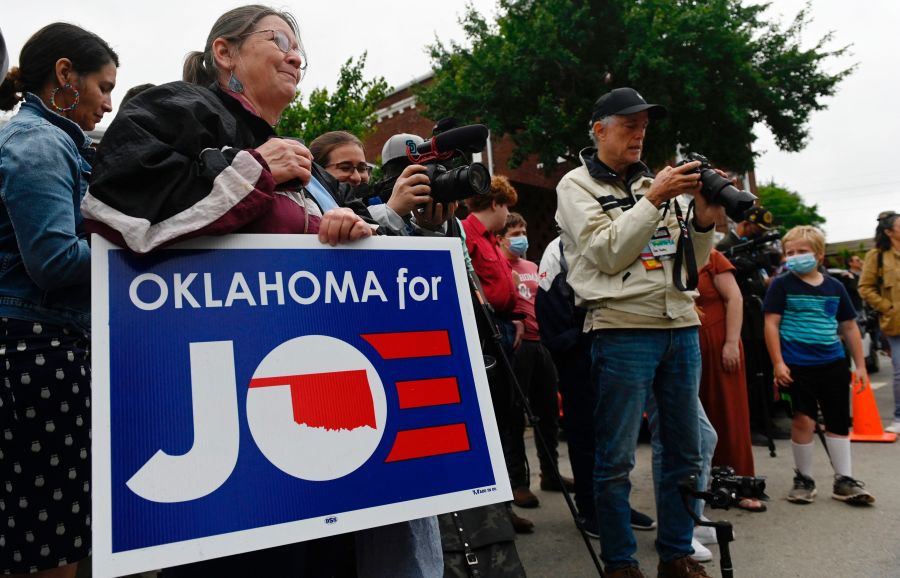 people gather for biden's visit in tulsa