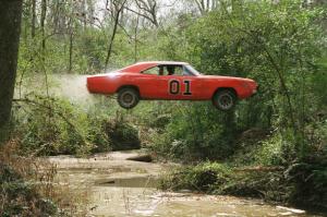 Full shot of General Lee jumping over stream. (Photo by Van Redin/Warner Bros./Getty Images)