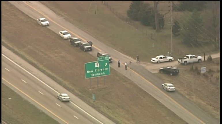 Authorities are searching for Serrano-Vitorino near New Florence, Mo., Tuesday morning after they found his vehicle abandoned along I-70. (image courtesy of KTVI news chopper)